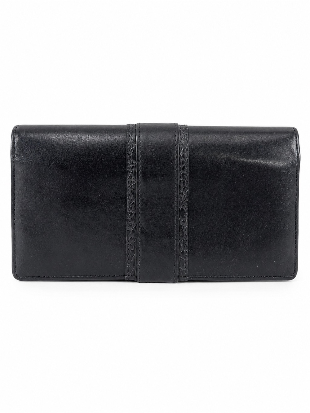 Vintage Brahmin Black Leather Checkbook Wallet Clutch Organizer Snap Zip